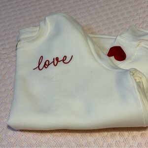 White Sweatshirt with Red Love Embroidery